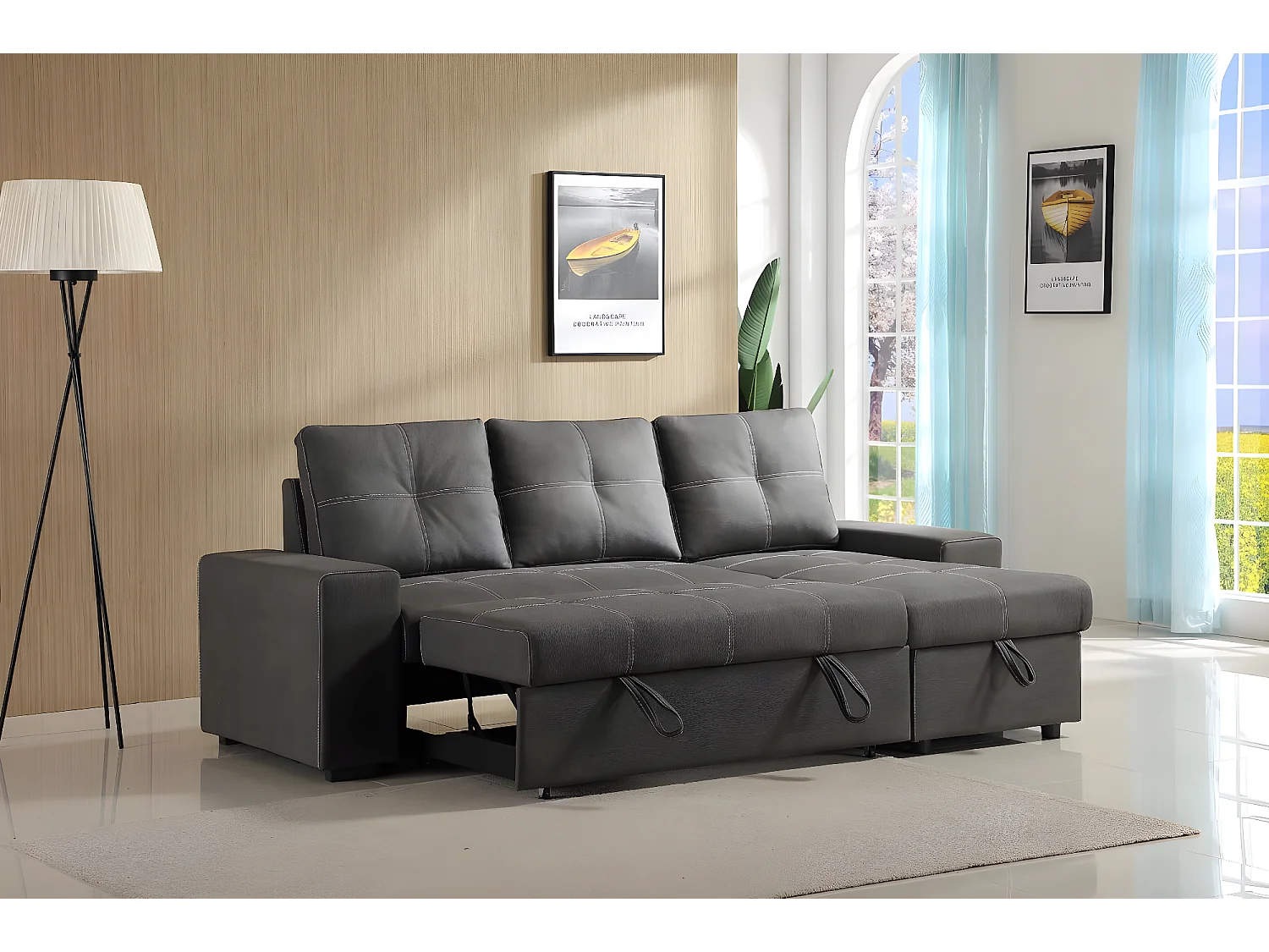 Sofá-Cama Chaise Longue Flex, Bege 246cm