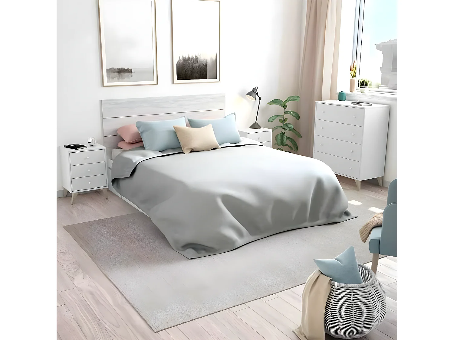 Cabecero de Cama Sweet. Cabezal + 2 Mesitas Blanco 240x100 cm