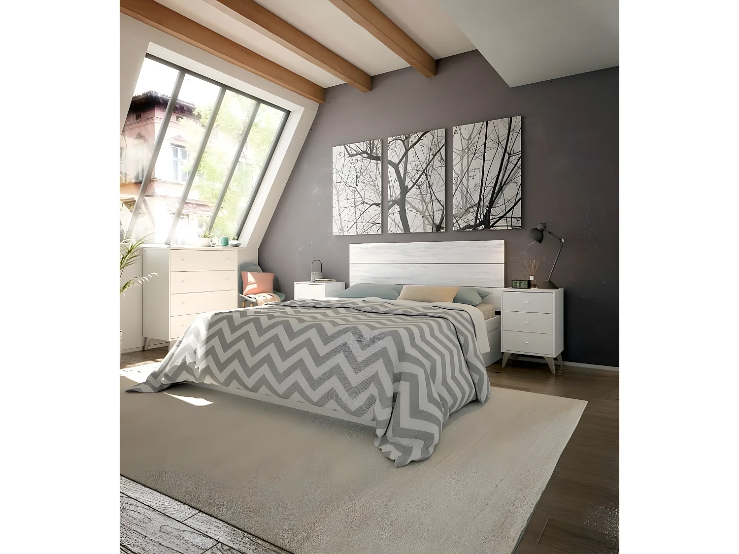 Cabecero de Cama Sweet. Cabezal + 2 Mesitas Blanco 240x100 cm