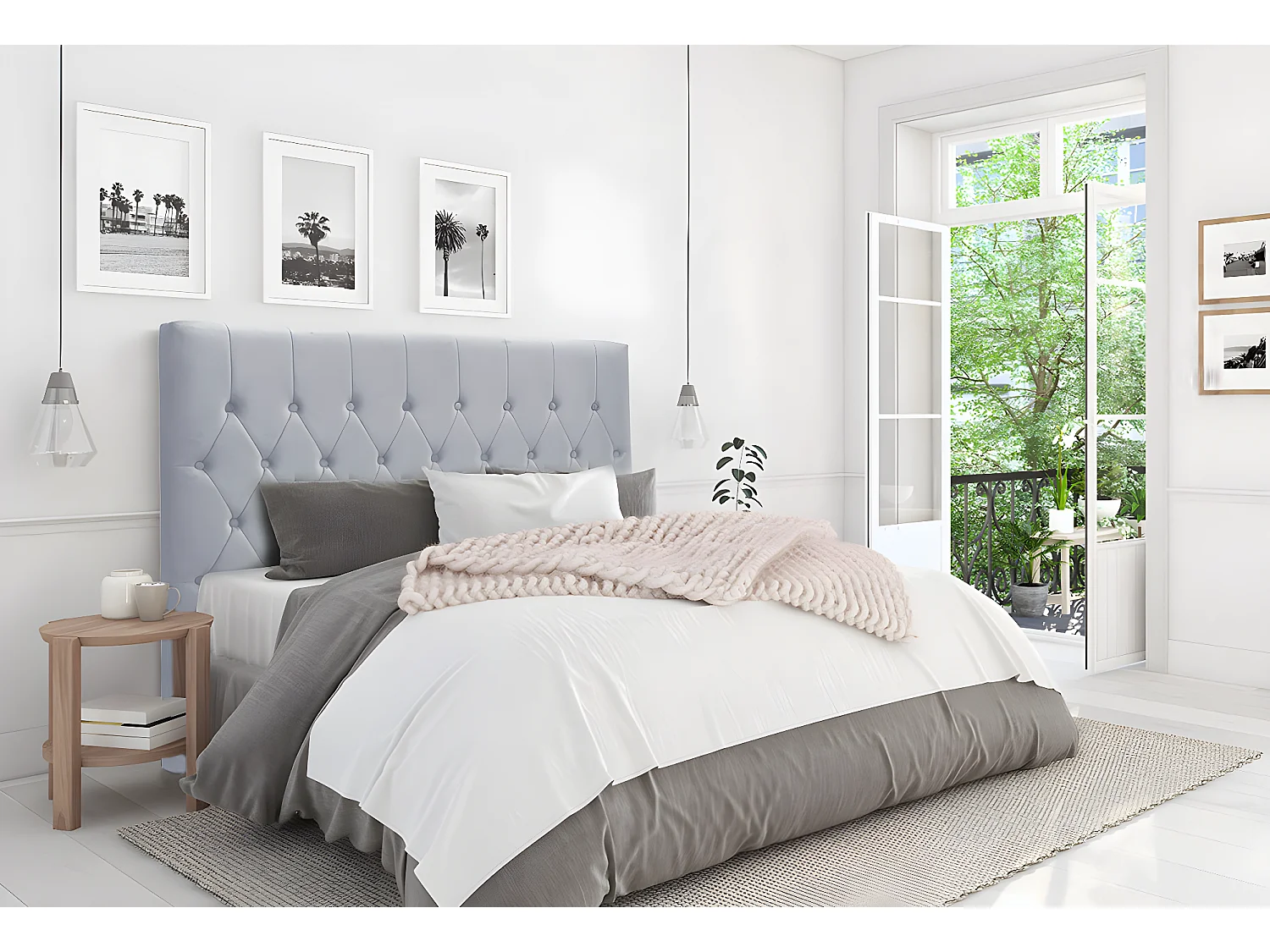 Cabecero de Cama Capitone en Terciopelo 135cm Gris Oscuro 140x137 cm