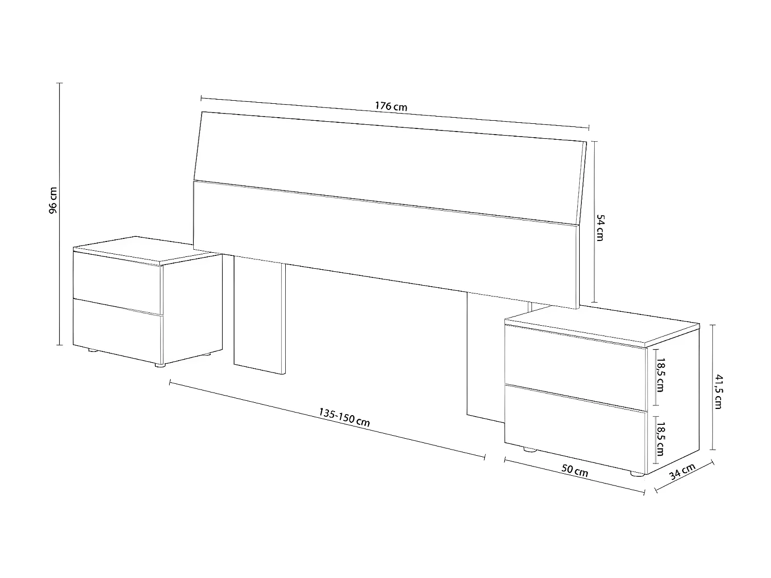 Cabeceira de Cama New Dreams. Cabeceira + 2 Mesas, Branco e Carvalho 256x96cm