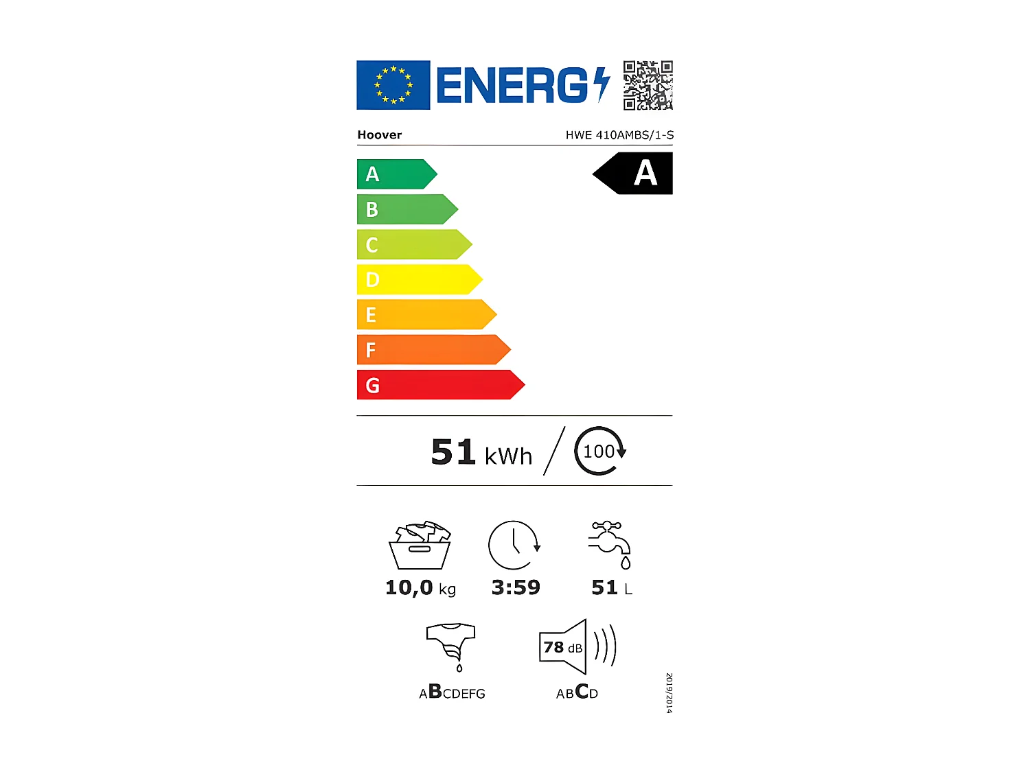 Hoover H-WASH 500 HWE 410AMBS/1-S Lavatrice Caricamento Frontale 10 kg A Bianco