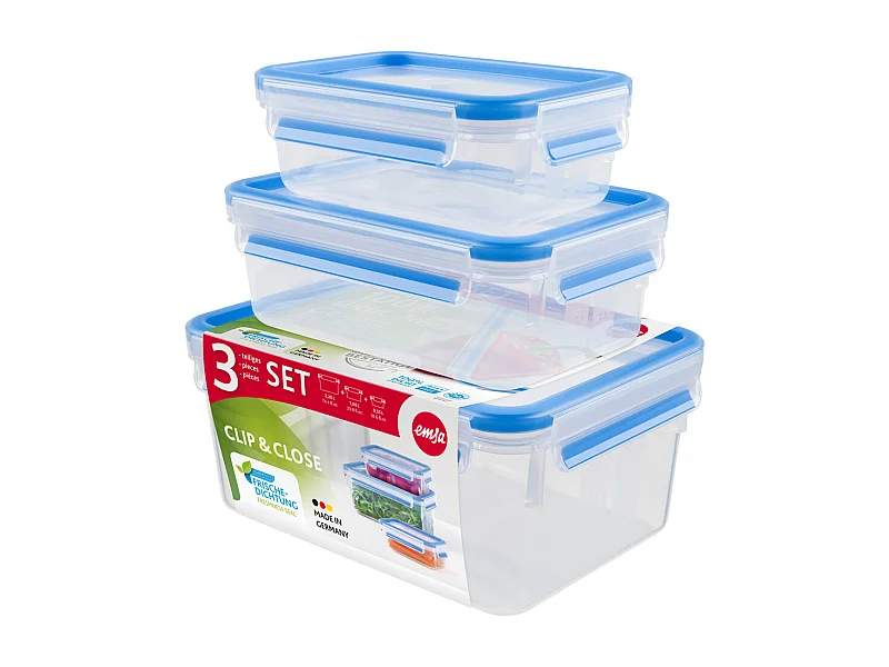 Emsa Lot de 3 boîtes alimentaires plastique 0.55l, 1l et 2,3l - 508566