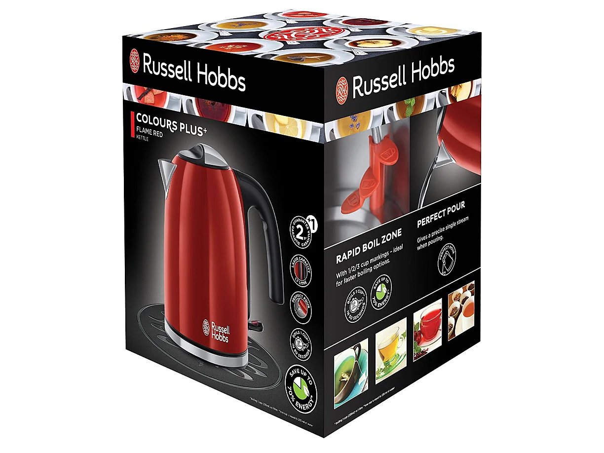 Russell Hobbs 20412-70 Bollitore Elettrico Nero Acciaio Inossidabile Rosso