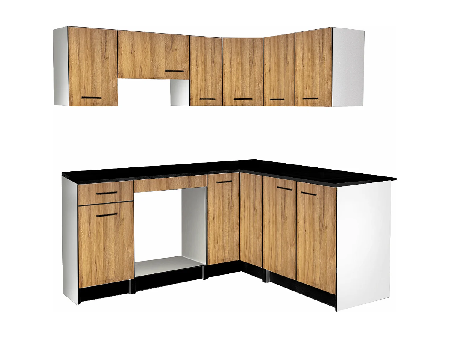 Cozinha completa de canto com plano de trabalho 356 cm natural e preto - TRATTORIA