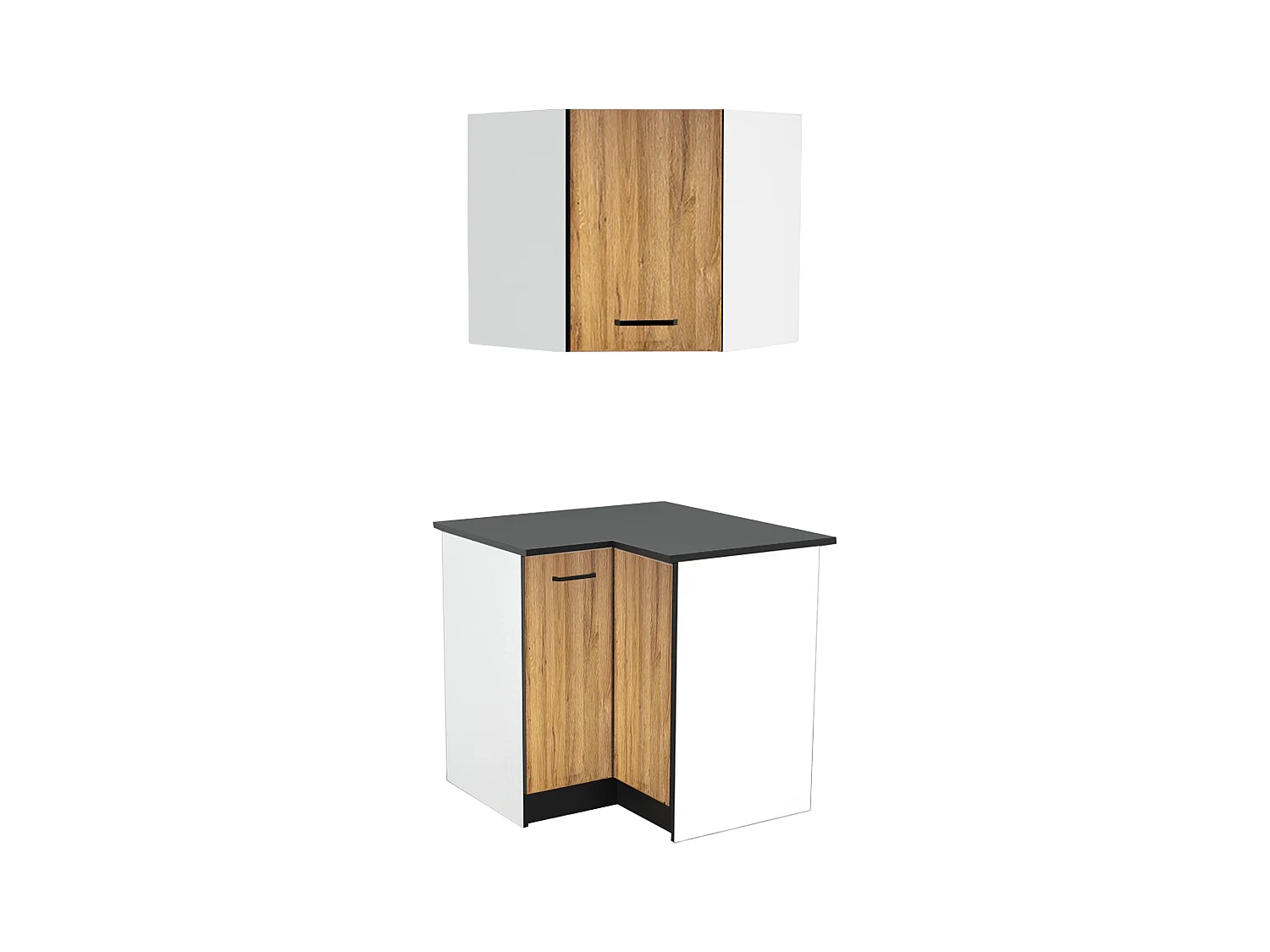 Cozinha completa de canto com plano de trabalho 416 cm natural e preto - TRATTORIA