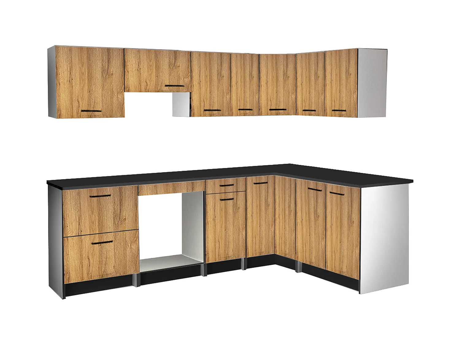 Cozinha completa de canto com plano de trabalho 416 cm natural e preto - TRATTORIA