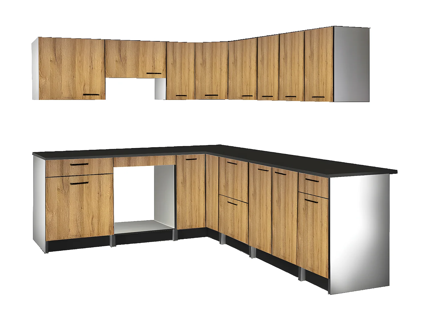 Cozinha completa de canto com plano de trabalho 476 cm natural e preto - TRATTORIA