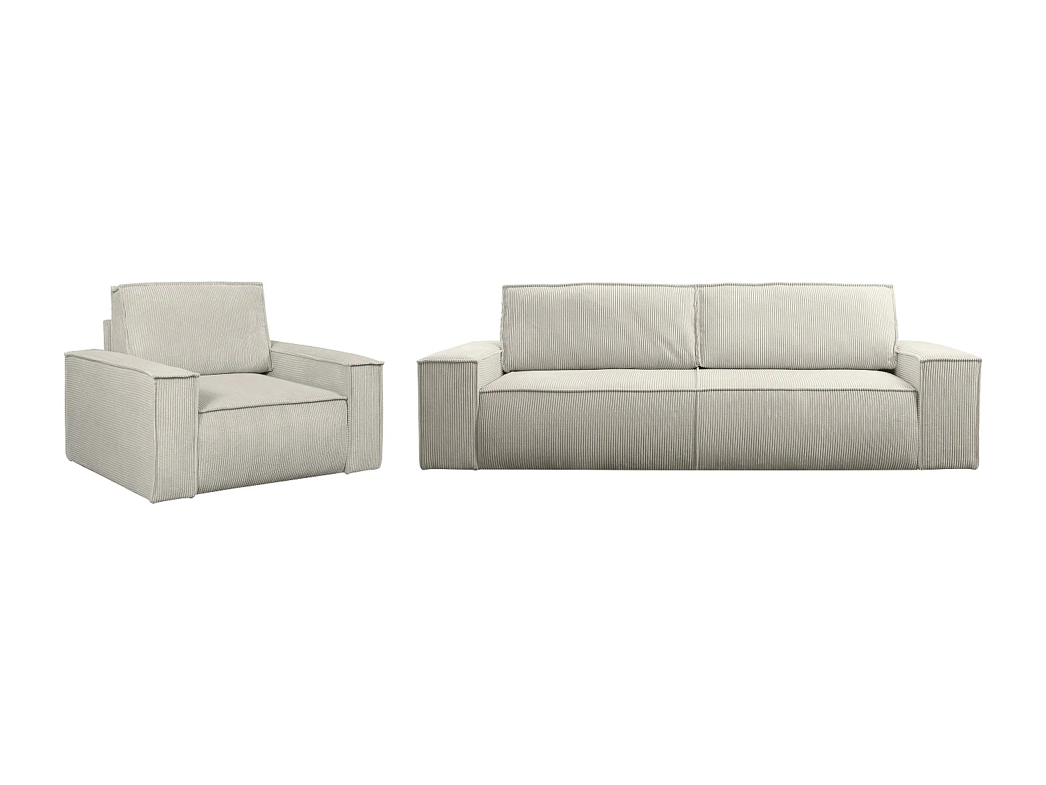 Canapé 4 places convertible et fauteuil en velours côtelé beige AMELIA