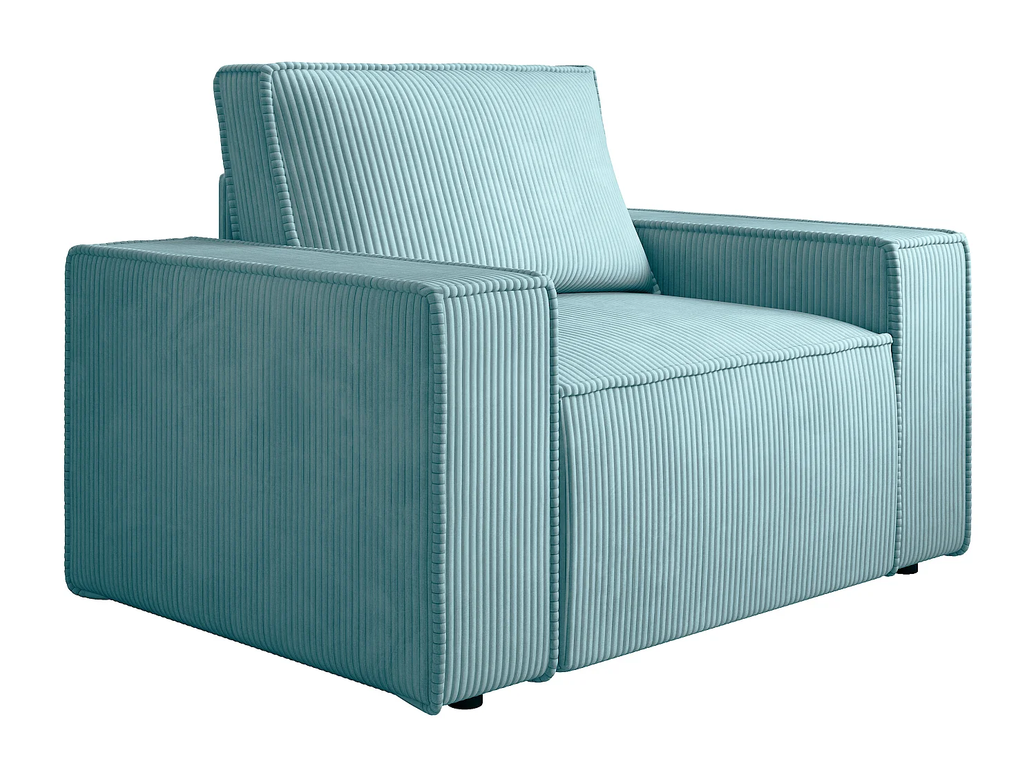 Canapé 4 places convertible et fauteuil en velours côtelé bleu turquoise AMELIA