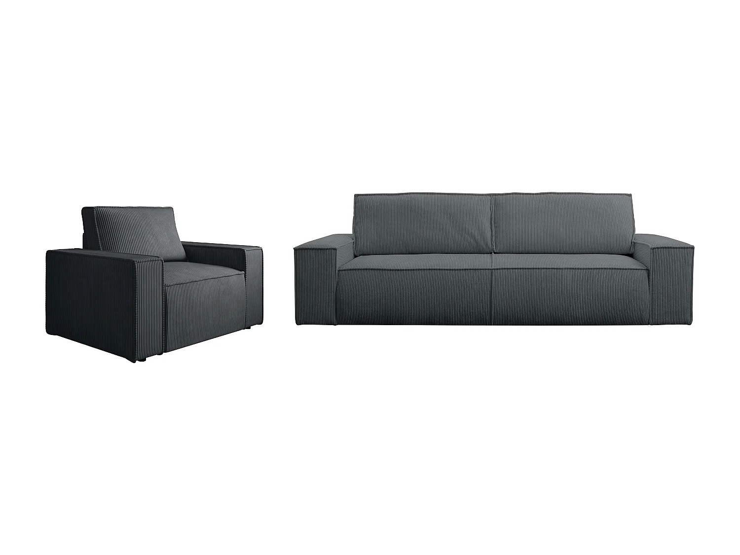 Canapé 4 places convertible et fauteuil en velours côtelé gris anthracite AMELIA