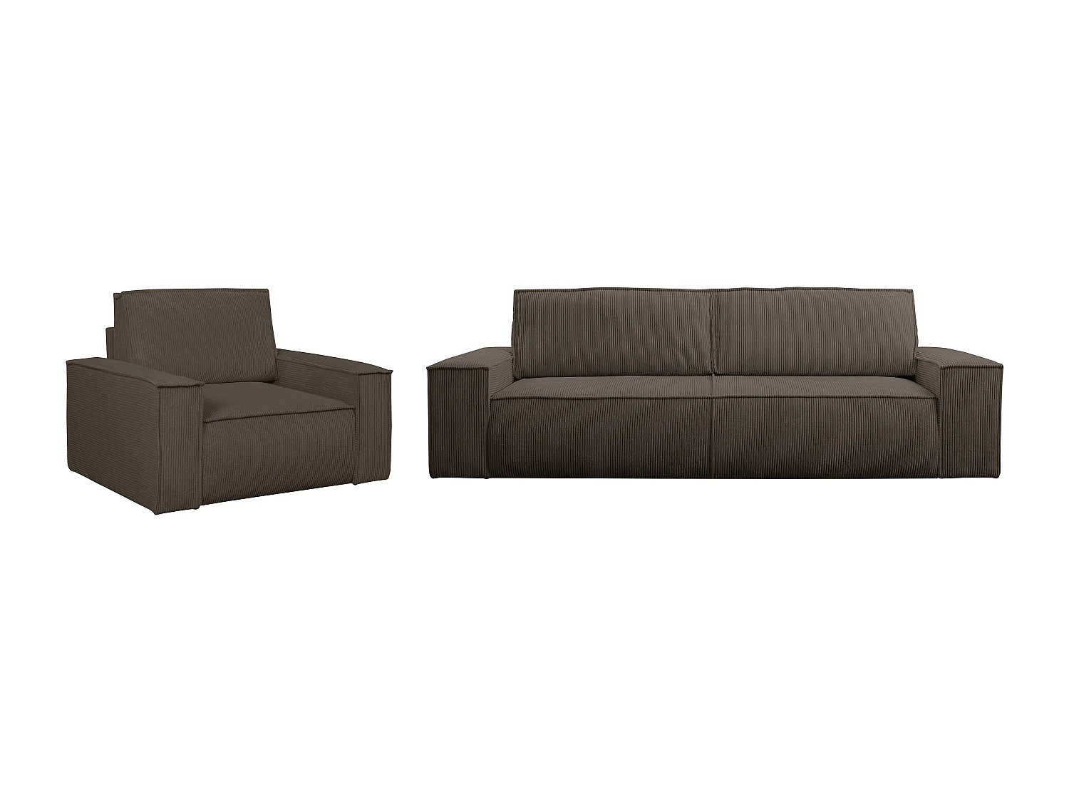 Canapé 4 places convertible et fauteuil en velours côtelé marron AMELIA