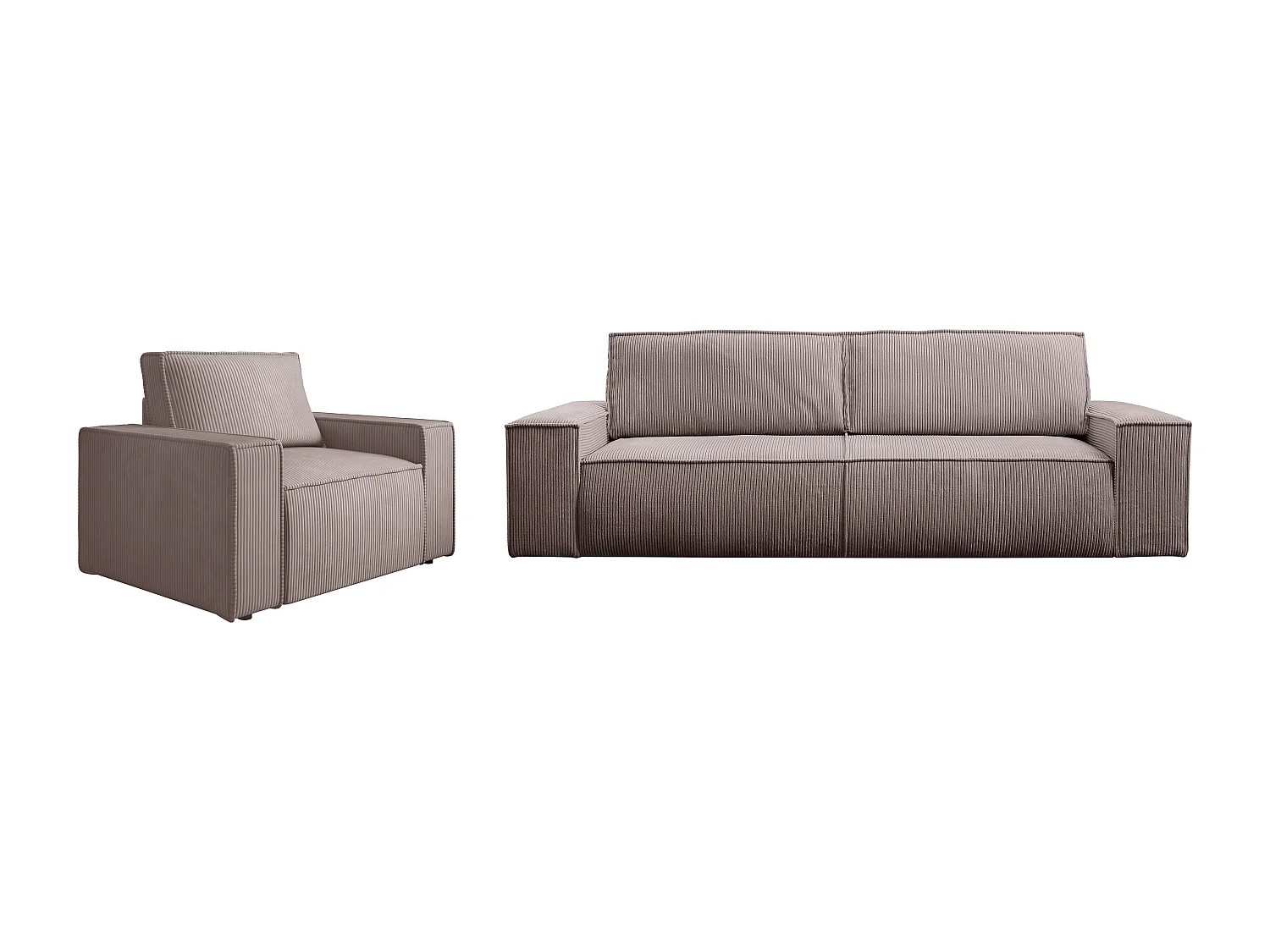 Canapé 4 places convertible et fauteuil en velours côtelé violet clair AMELIA