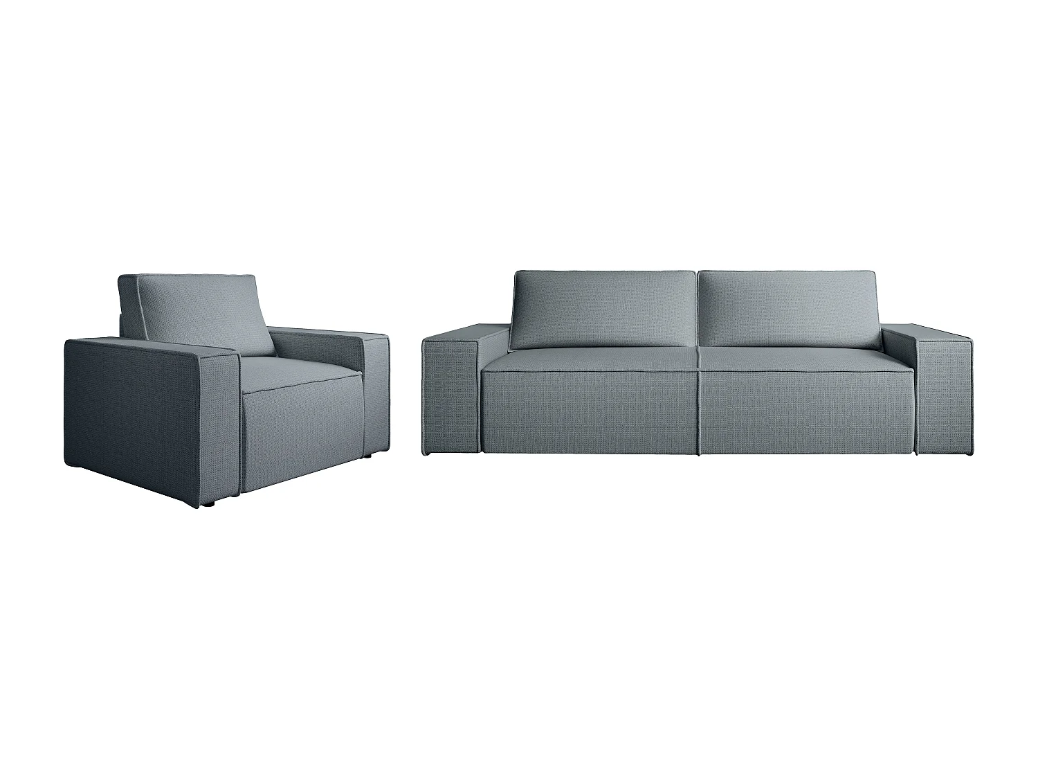 Canapé 4 places convertible et fauteuil en tissu texturé bleu AMELIA