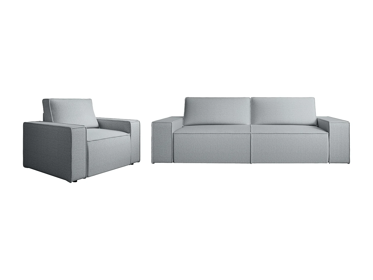 Canapé 4 places convertible et fauteuil en tissu texturé gris AMELIA