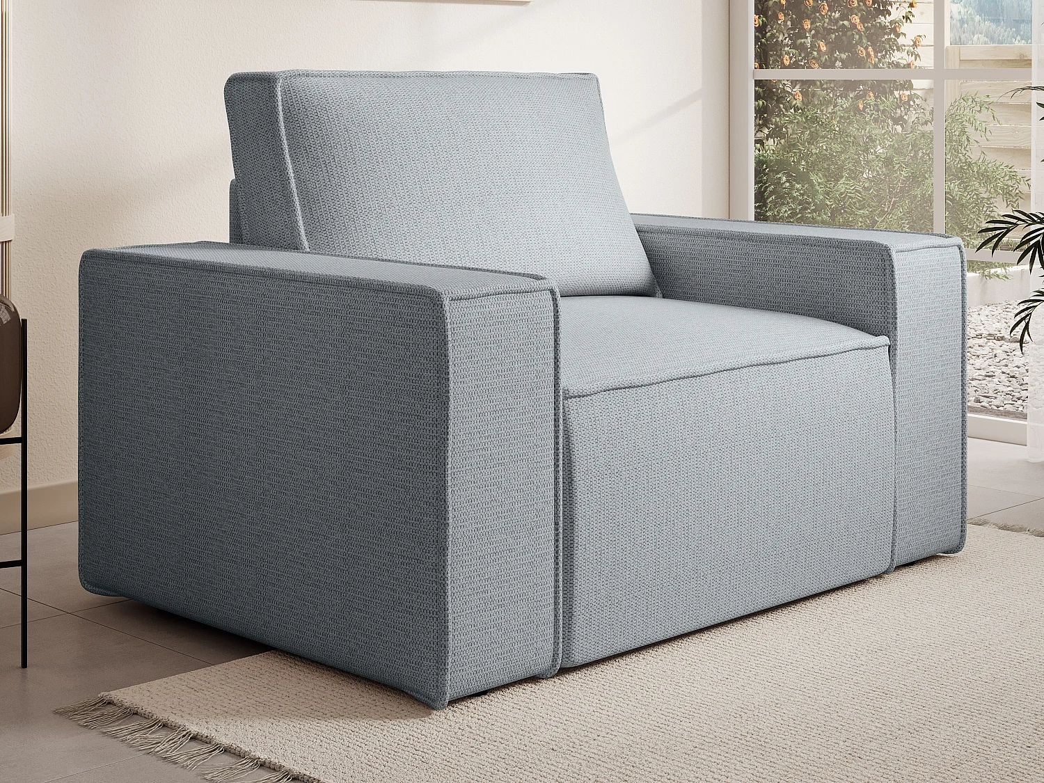 Canapé 4 places convertible et fauteuil en tissu texturé gris AMELIA
