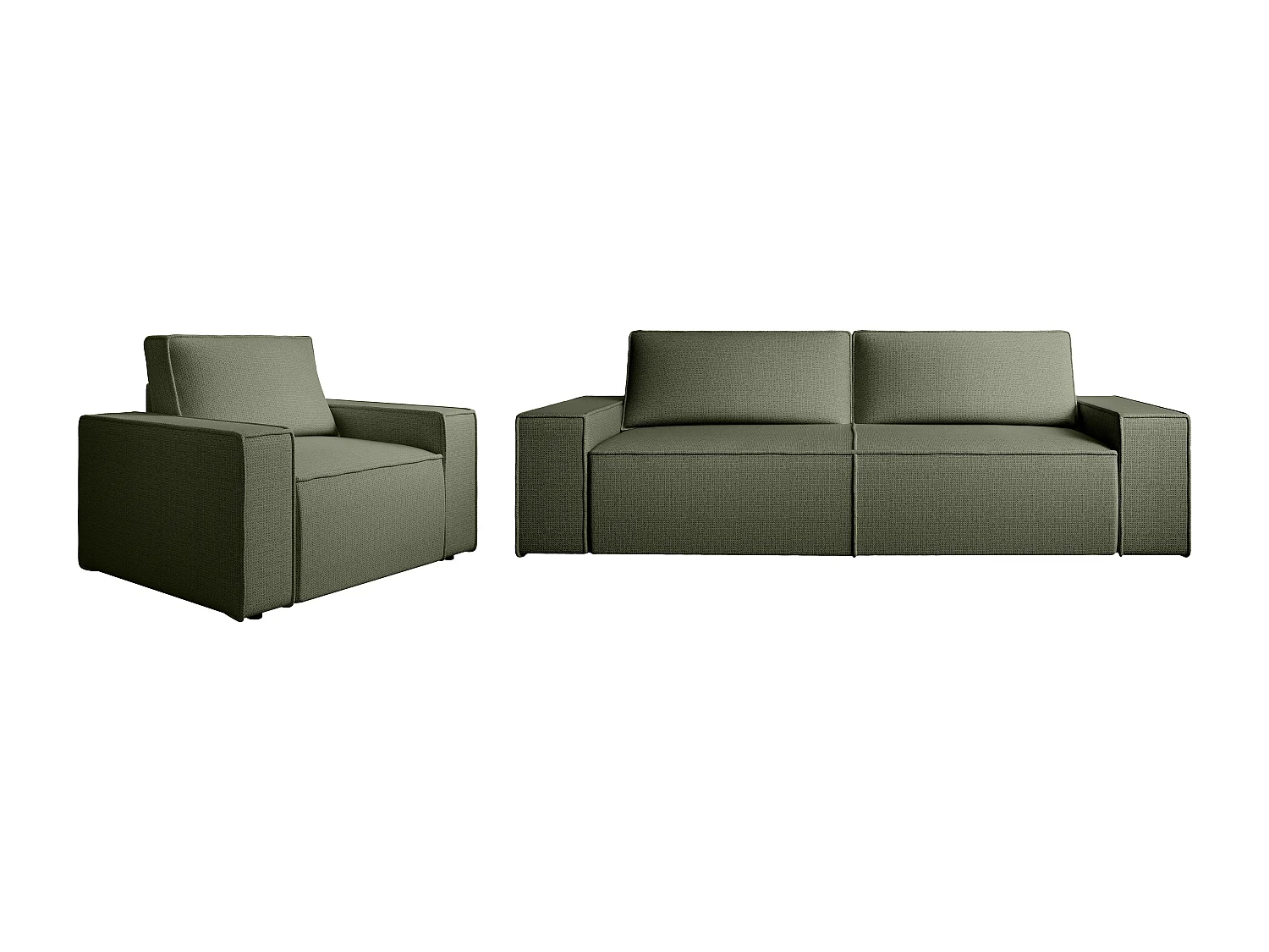 Canapé 4 places convertible et fauteuil en tissu texturé vert AMELIA
