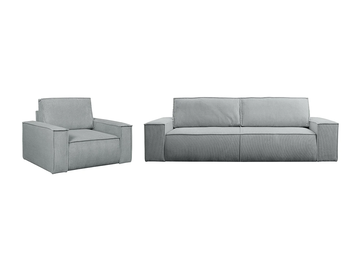 Canapé 4 places convertible et fauteuil en velours côtelé gris clair AMELIA