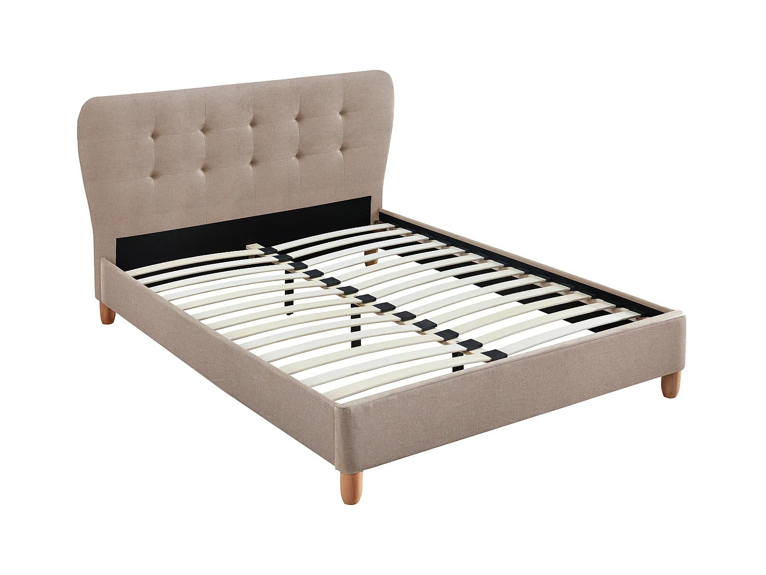 Polsterbett 160 x 200 cm mit gestepptem Kopfteil - Stoff - Beige + Matratze - ELIDE