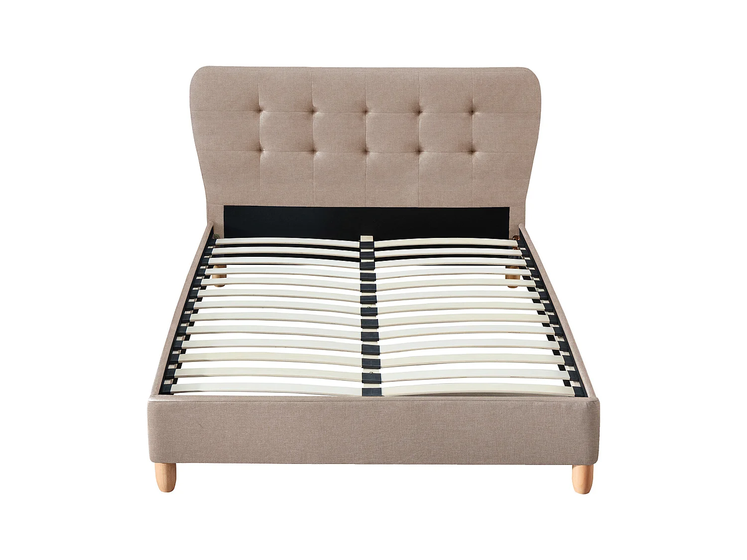 Polsterbett 160 x 200 cm mit gestepptem Kopfteil - Stoff - Beige + Matratze - ELIDE