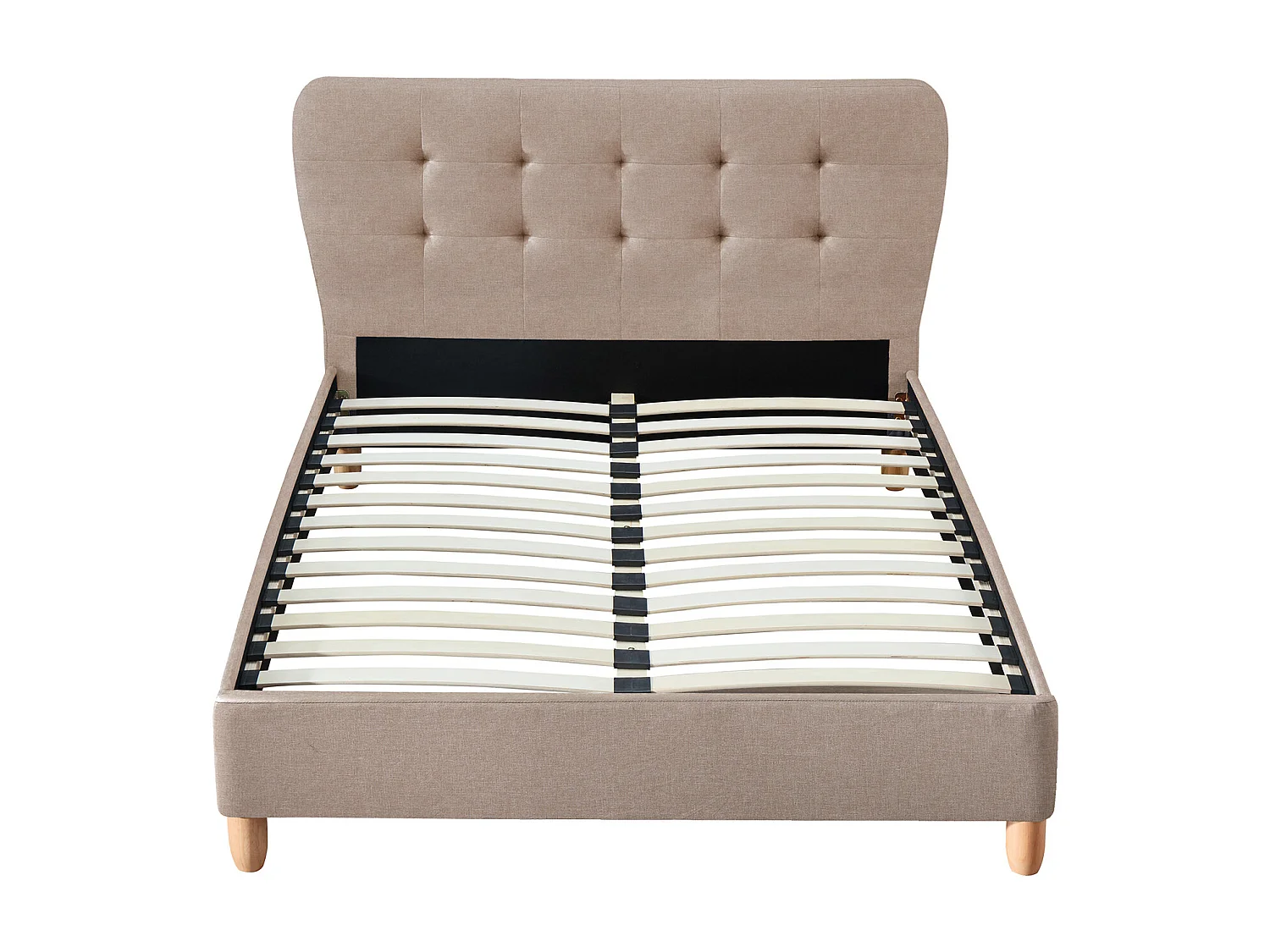 Lit 160 x 200 cm avec tête de lit capitonnée - Tissu - Beige + Matelas - ELIDE