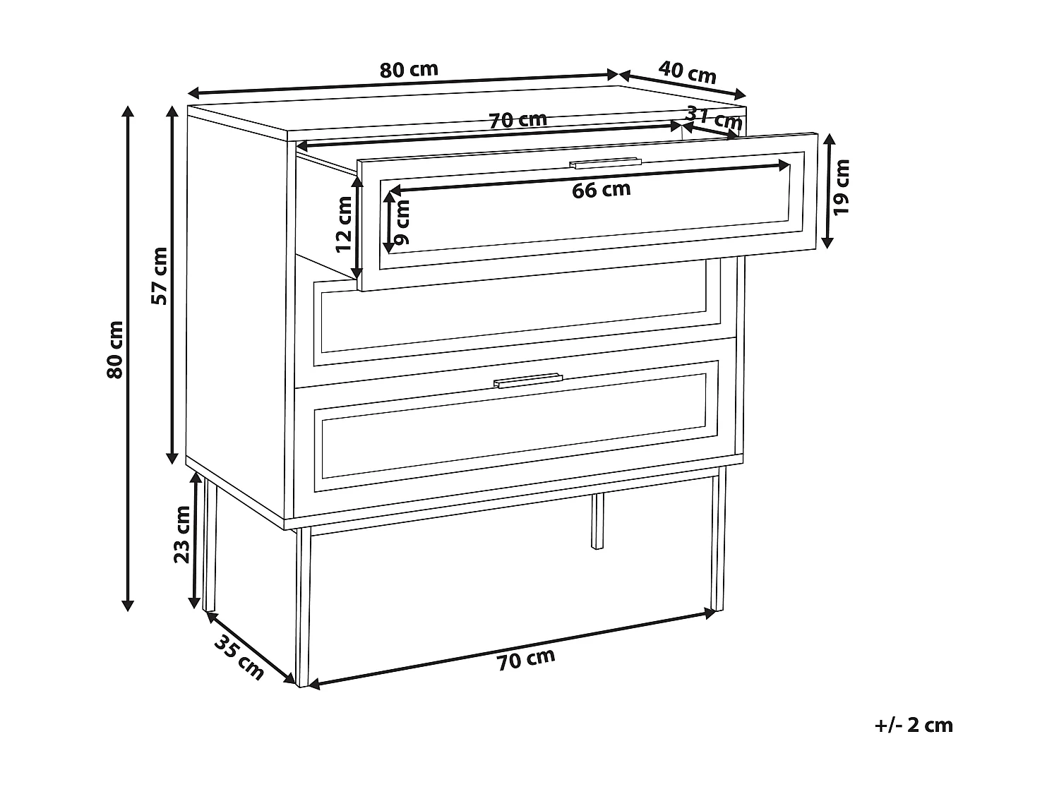 Commode à 3 tiroirs PASCO Marron clair