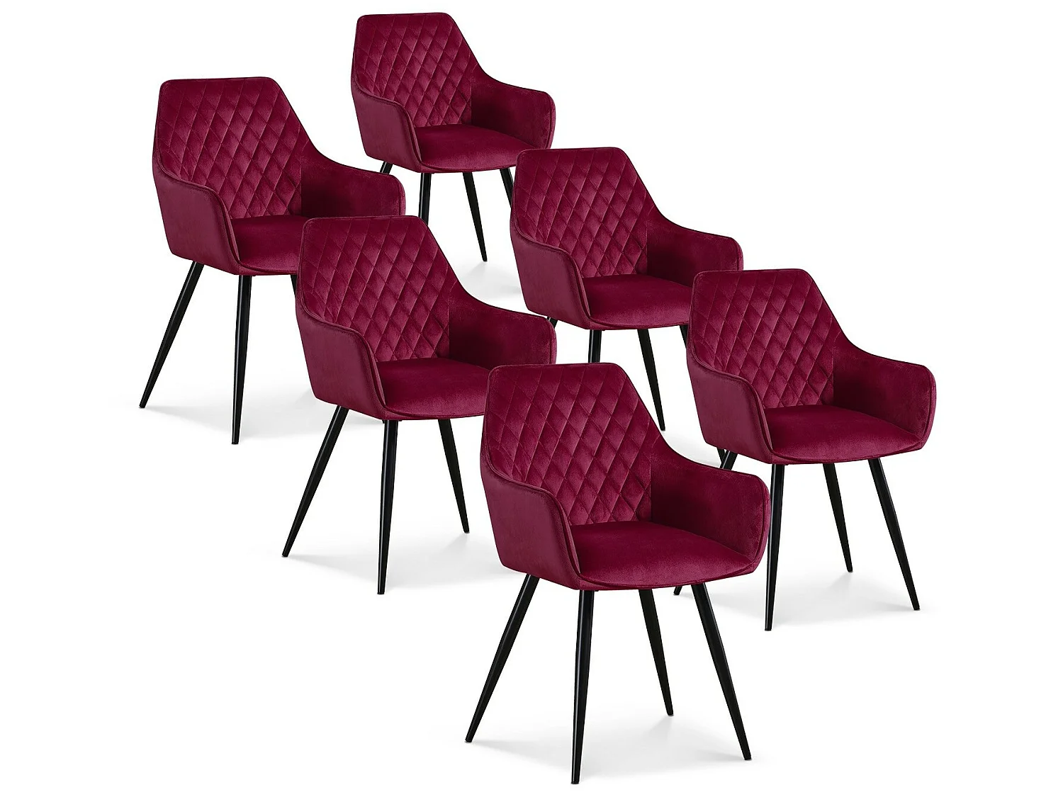 Lot de 6 chaises Victoria en velours rouge pieds noir