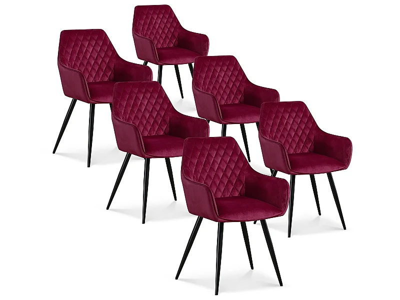 Lot de 6 chaises Victoria en velours rouge pieds noir
