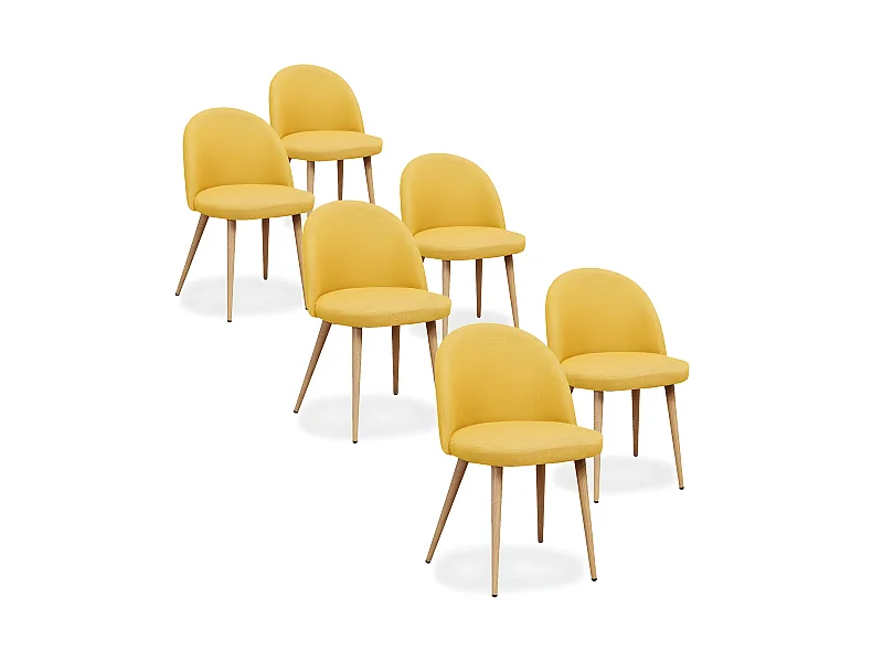 Lot de 6 chaises scandinaves Cecilia tissu Jaune