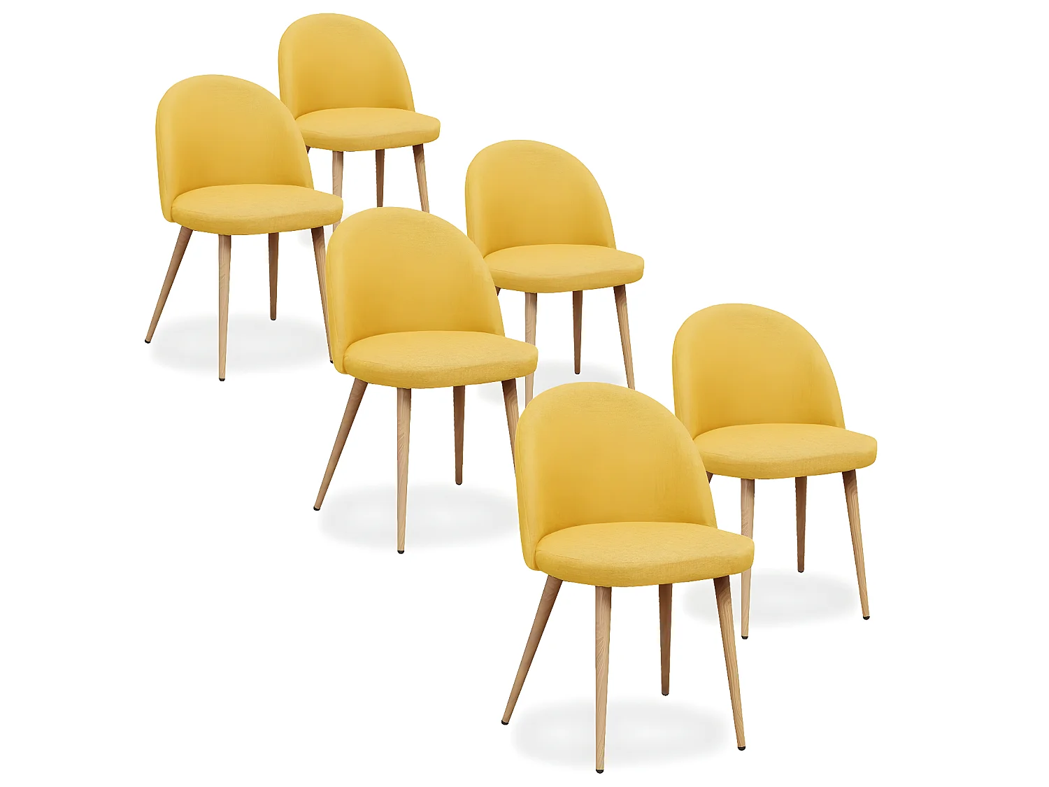Lot de 6 chaises scandinaves Cecilia tissu Jaune