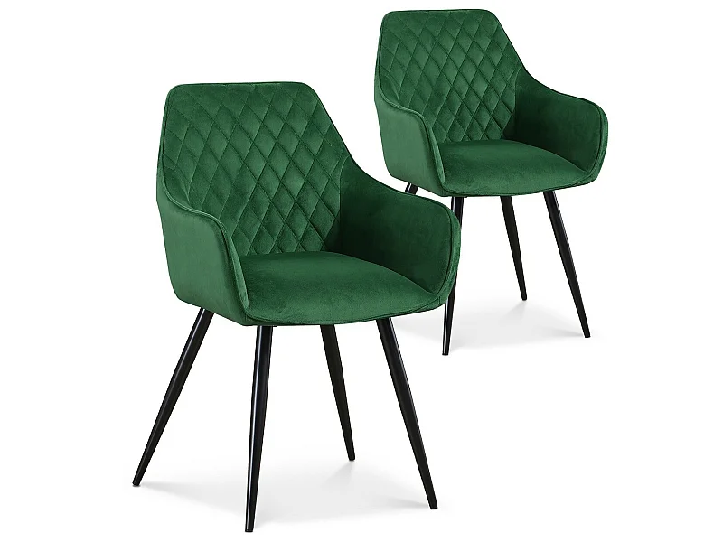 Lot de 2 chaises Victoria en velours vert pieds noir