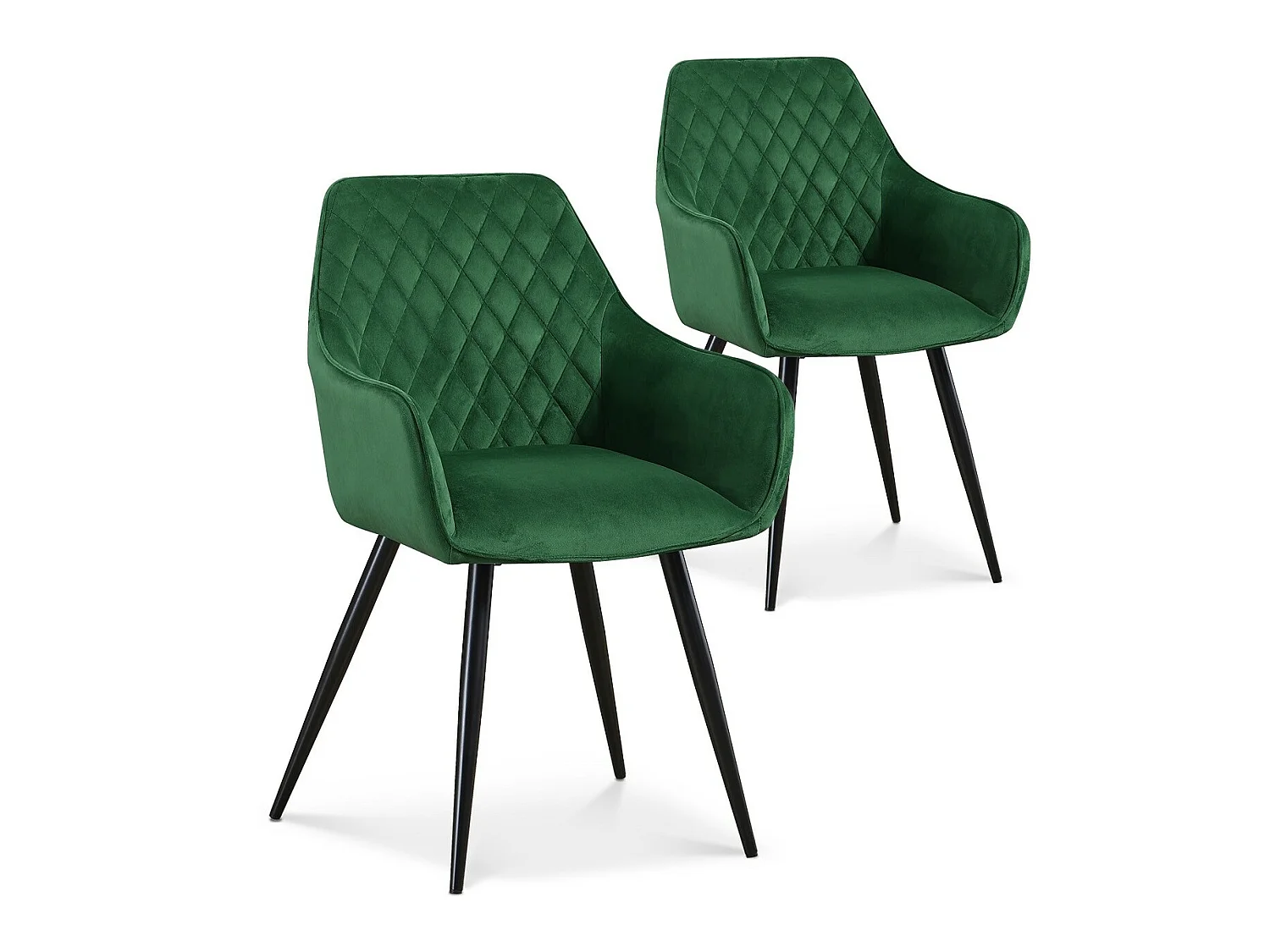 Lot de 2 chaises Victoria en velours vert pieds noir