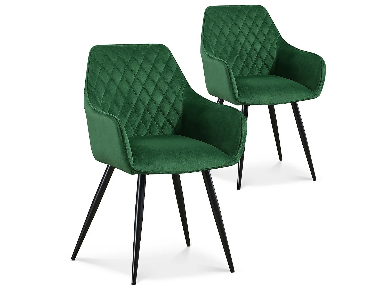 Lot de 2 chaises Victoria en velours vert pieds noir