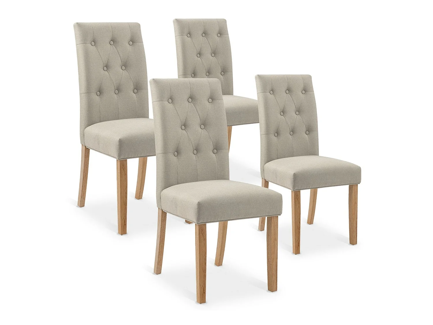 Lot de 4 chaises capitonnées Gaya tissu beige