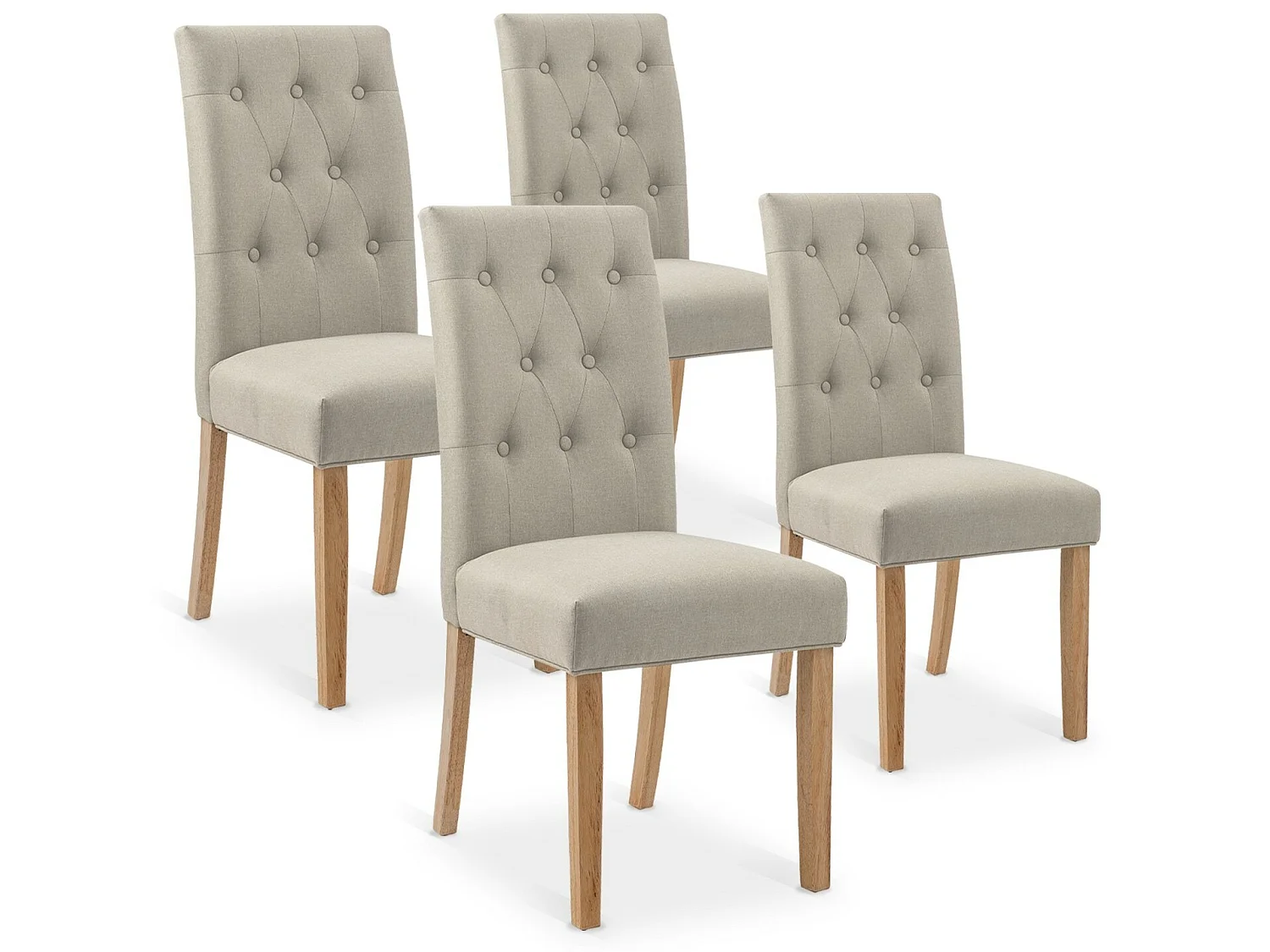 Lot de 4 chaises capitonnées Gaya tissu beige