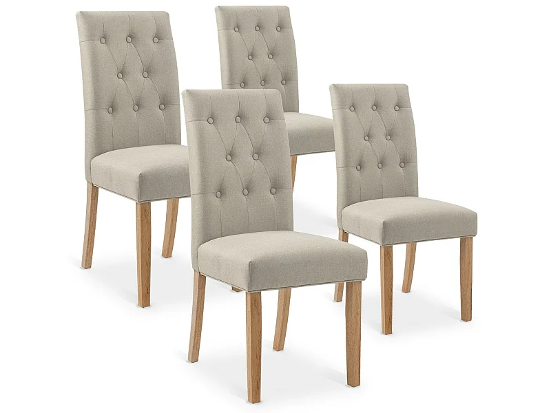 Lot de 4 chaises capitonnées Gaya tissu beige