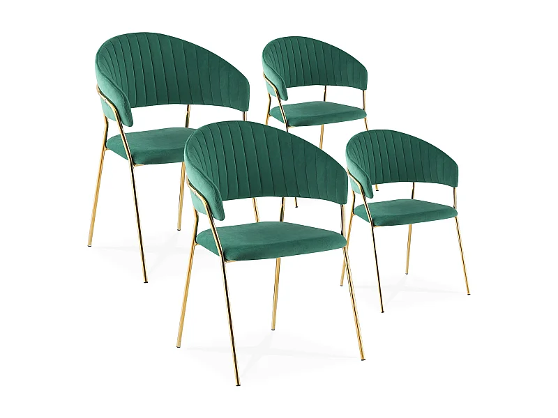 Lot de 4 chaises Margaux velours vert pieds or
