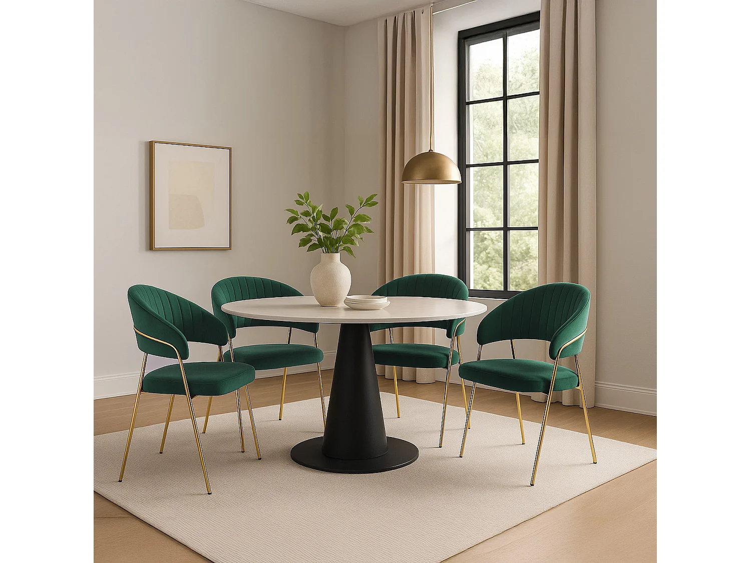 Lot de 4 chaises Margaux velours vert pieds or