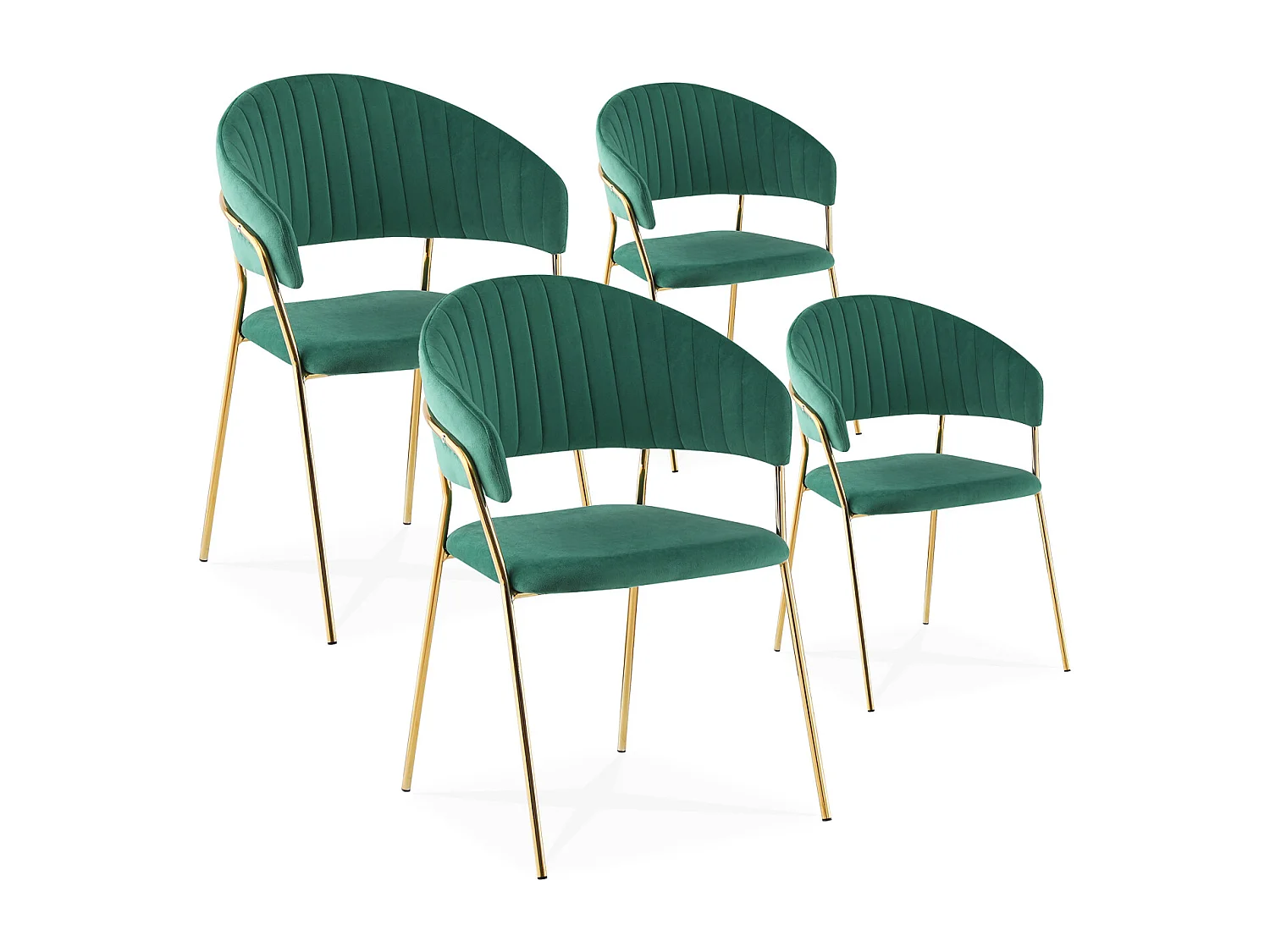 Lot de 4 chaises Margaux velours vert pieds or