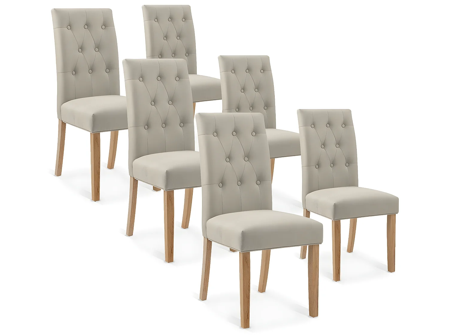 Lot de 6 chaises capitonnées Gaya tissu beige