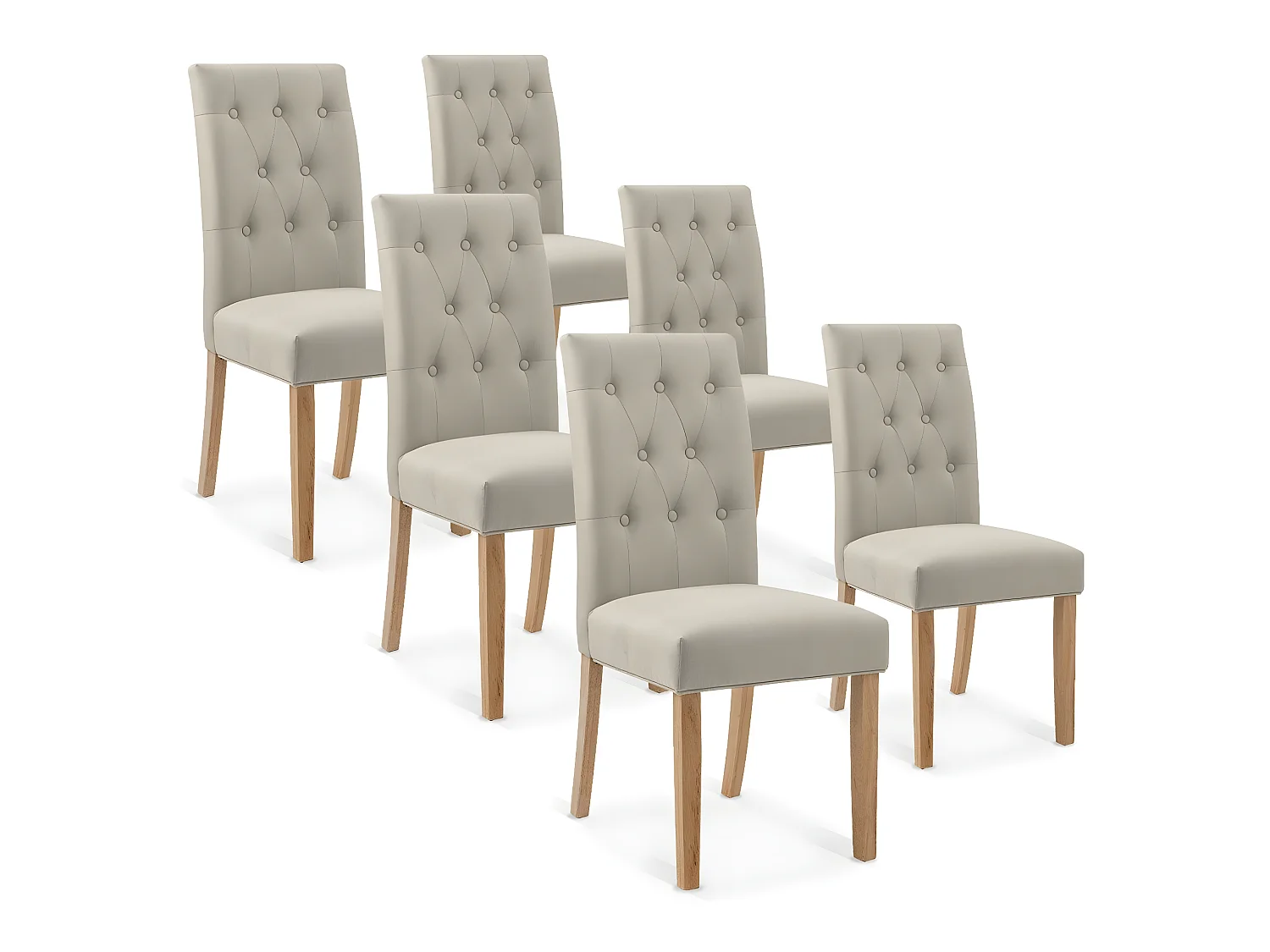 Lot de 6 chaises capitonnées Gaya tissu beige