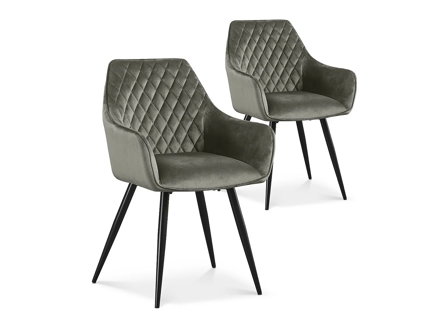 Lot de 2 chaises Victoria en velours gris pieds noir