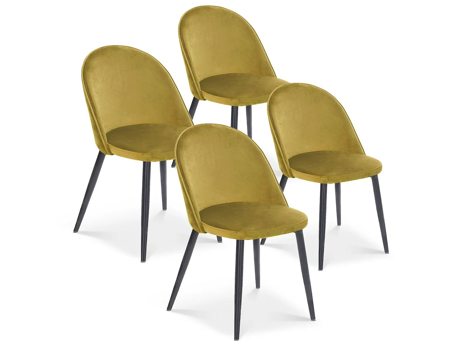 Lot de 4 chaises Cecilia Velours Jaune pieds noirs