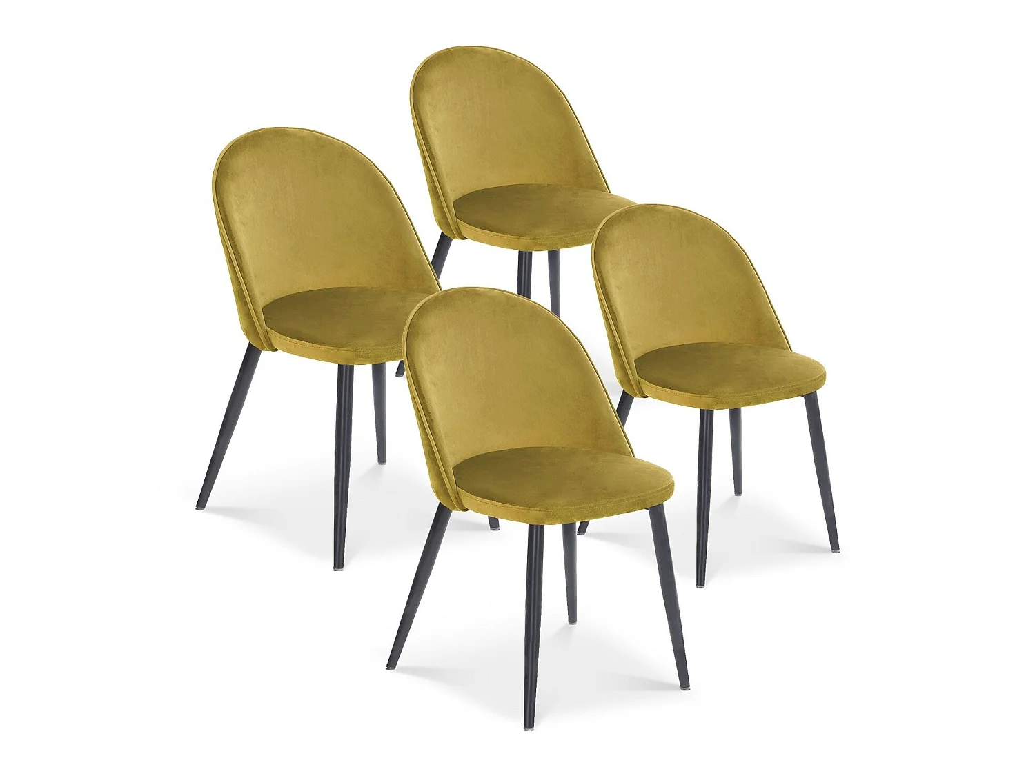Lot de 4 chaises Cecilia Velours Jaune pieds noirs