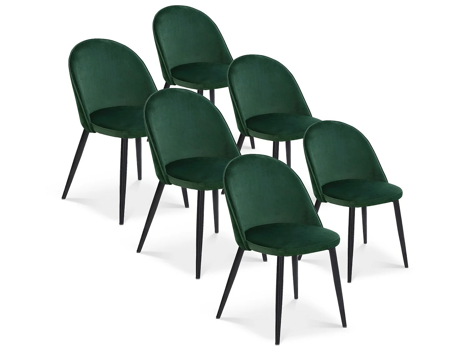 Lot de 6 chaises Cecilia velours Vert pieds noirs