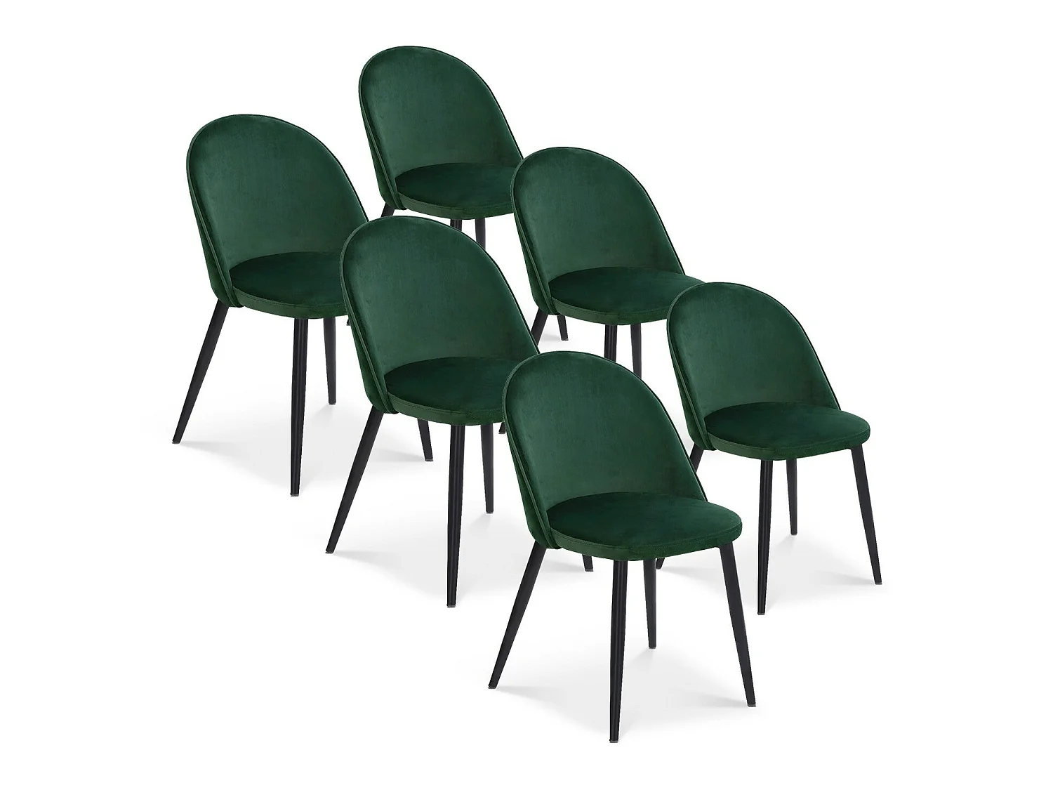 Lot de 6 chaises Cecilia velours Vert pieds noirs