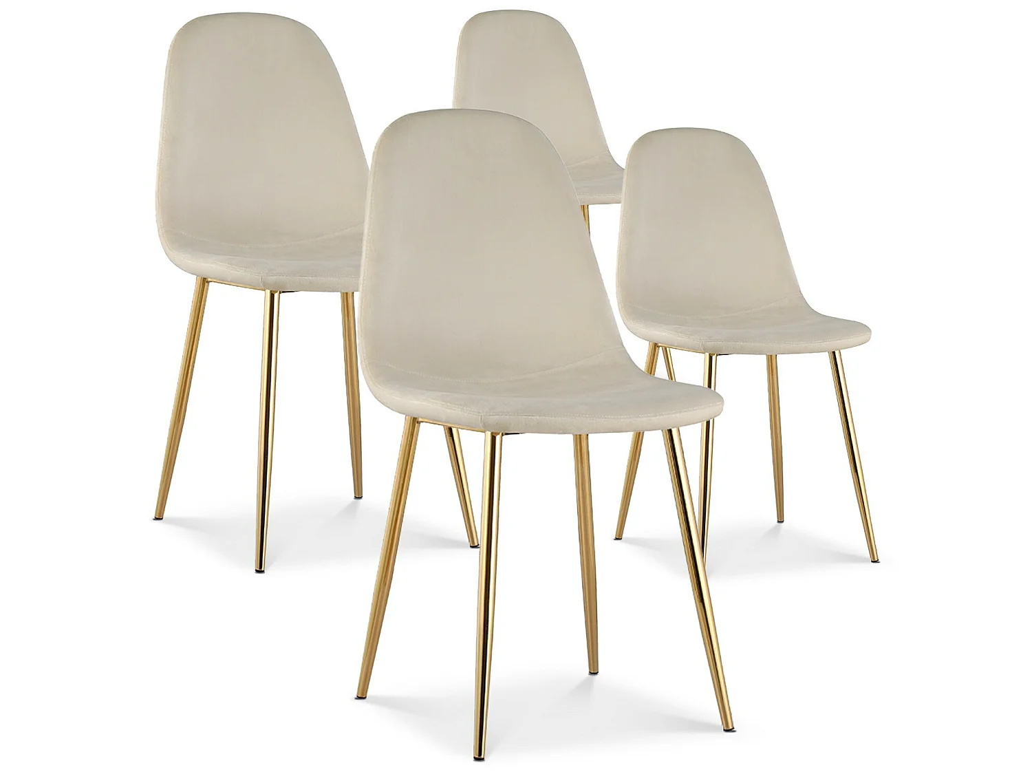 Lot de 4 chaises Bali velours beige pieds or