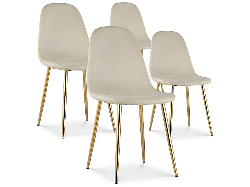 Lot de 4 chaises Bali velours beige pieds or