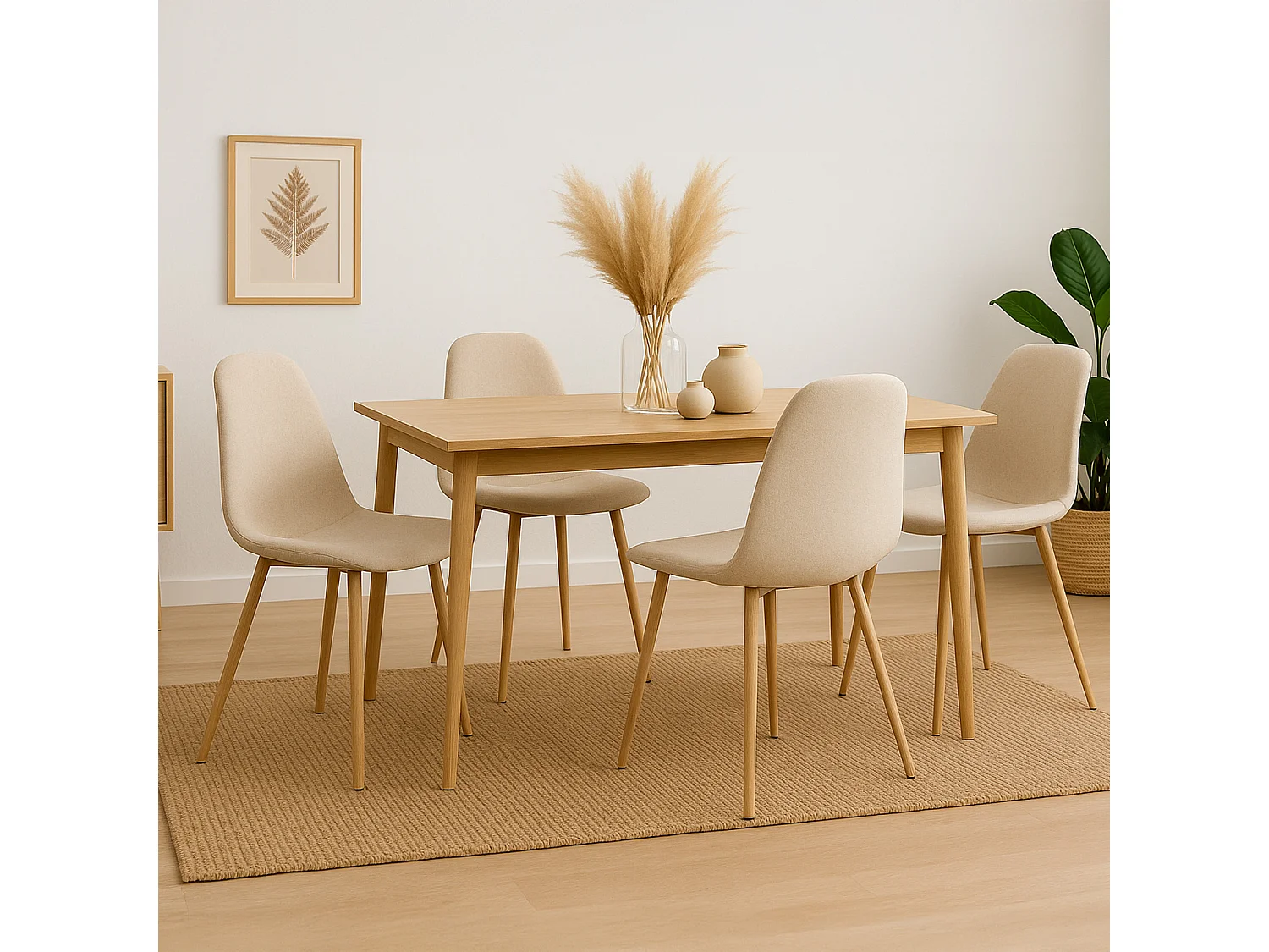 Lot de 4 chaises scandinaves Bali tissu Beige