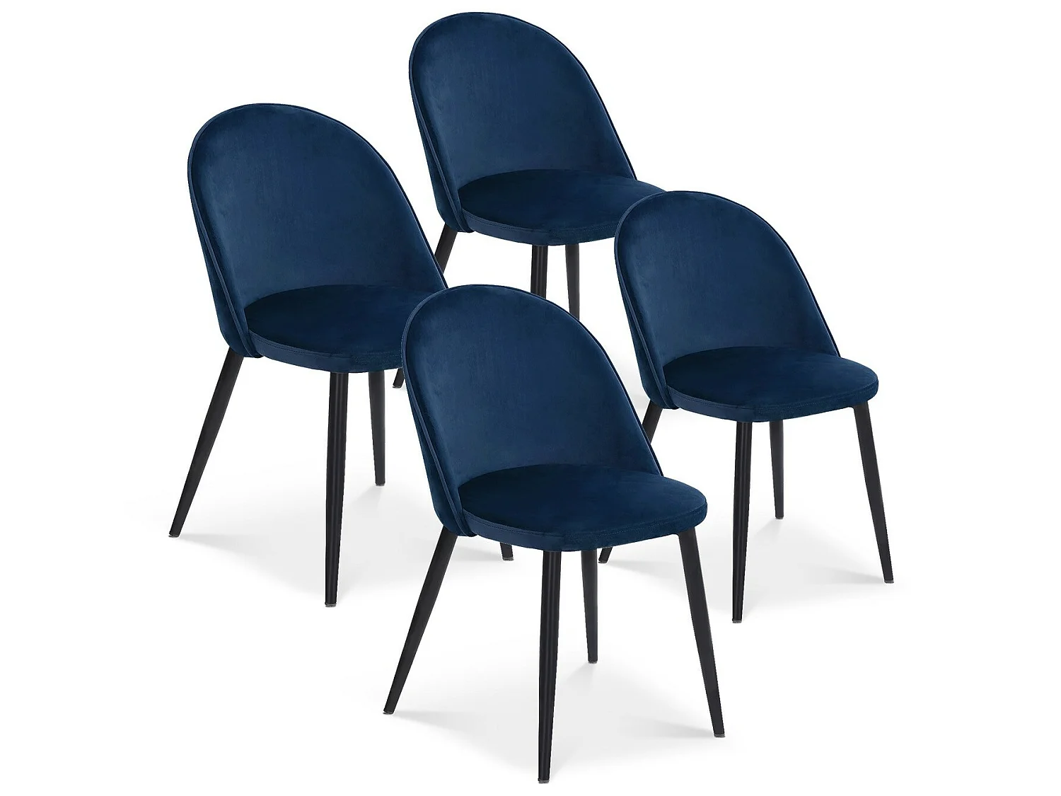 Lot de 4 chaises Cecilia Velours Bleu pieds noirs
